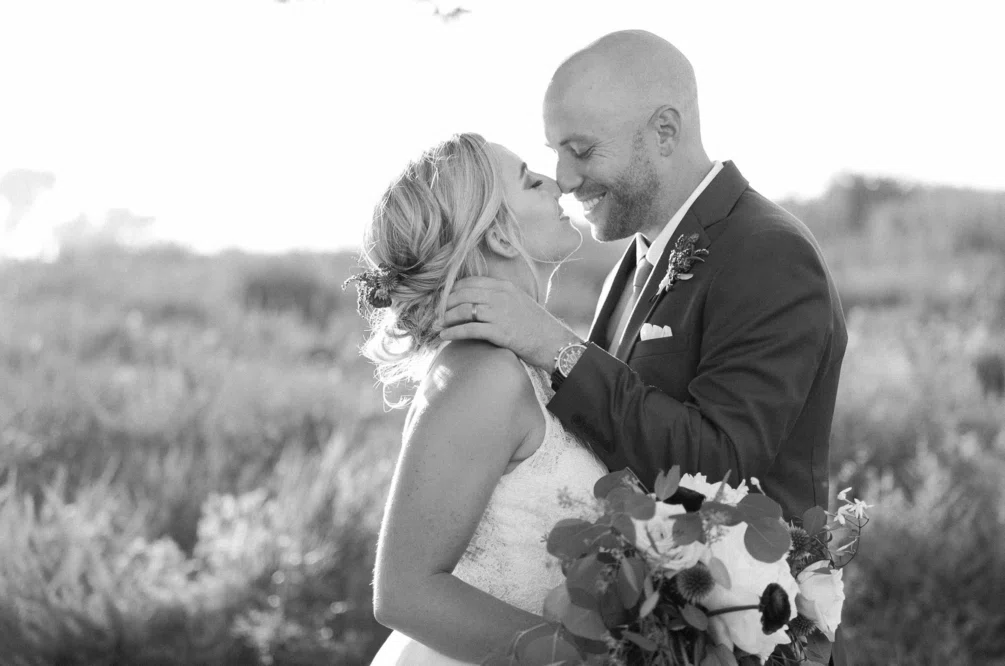 Happy bride and groom on their wedding date